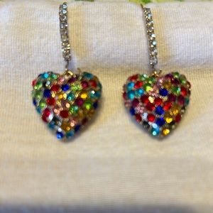 Betsy Johnson heart rhinestone earrings.